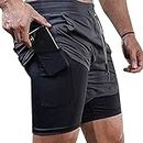 Surenow Mens Running Shorts Gym 2 in 1 Sports 7" Shorts Breathable Outdoor Workout Training Shorts with Pockets Grey