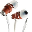 Symphonized NRG X Wood Earbuds Wired with Microphone, Stereo in Ear Headphones for Computer & Laptop, Noise Isolating Earphones for Android Cell Phone with Booming Bass Blanco