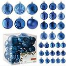 Blue Christmas Ball Ornaments for Christams Decorations - 36 Pieces Xmas Tree Shatterproof Ornaments with Hanging Loop for Holiday and Party Deocation (Combo of 6 Styles in 3 Sizes)