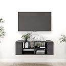 Floating TV Shelf, Wall Mounted TV Stand Entertainment Center TV Unit Media Stand Wall-Mounted TV Cabinet High Gloss Grey 102x35x35 cm Engineered Wood