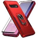 Asuwish Phone Case for Samsung Galaxy S10 Plus with Tempered Glass Screen Protector Cover and Slim Ring Holder Cell Accessories Glaxay S10+ Galaxies S10plus 10S Edge S 10 10plus Cases Women Men Red