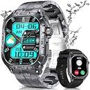 Military Smart Watch for Men with 1.96" AMOLED Screen, IP68 Waterproof Smartwatch with Bluetooth Call/Health Monitor/Sleep Monitor, 100+ Sports Moeds Tactical Fitness Tracker for iOS Android