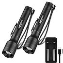 Brightest LED Flashlights Rechargeable 2 Pack, Waterproof 1500 High Lumen Handheld Flashlights with 5 Light Modes and Pocket Clip for Emergency or Camping(4 pcs 18650 Battery and Charger Included)