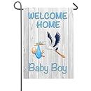Welcome Home Baby Boy Garden Flag Baby Shower Birth Announcement Family Party Newborn Gender Reveal Lawn Yard Sign Pink Stork Outdoor Decoration Burlap Banner 12.5 x 18 Inch (Blue-Baby Boy)