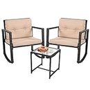 FDW Wicker Patio Furniture Sets Outdoor Bistro Set Rocking Chair 3 Piece Patio Set Rattan Chair Conversation Set for Backyard Porch Poolside Lawn with Coffee Table,Black