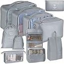 Packing Cubes, 10 Set Packing Cubes with Shoe Bag & Electronics Bag - Luggage Organizers Suitcase Travel Accessories (Grey)