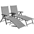 Yaheetech Outdoor Folding Chaise Lounge Set of 2 Patio Reclining Chairs w/Adjustable 7-Position Back for Beach Pool Garden Yard Deck Gray