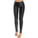 Miutii Women's Oil Glossy Skinny Fit Crotchless Leggings Stretchy Compression Yoga Stirrup Pants Black Medium