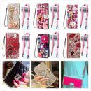 Girl PU Leather Crossbody Card Wallet Bling Rhinestone Rose Phone Case Cover