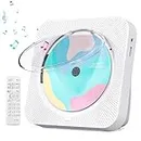 CD Player Portable with Bluetooth 5.1 Transmitter and Reciever Desktop CD Player with HiFi Sound Speakers,Remote Control,Dust Cover,LED Display,Boombox FM Radio for Home,Gift,Kids (White)