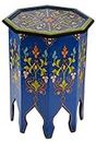 Moroccan Handmade Wood Table Side Delicate Hand Painted Blue Exquisite