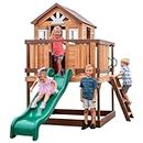 Backyard Discovery Echo Heights Elevated Cedar Playhouse, Play Kitchen, Powered Blender, Working Bell, 6 ft Wave Slide, Wrap-Around Deck, Flat Step Ladder, Growth Chart