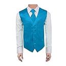 DGDE0016-8 Dark Turquoise Children Solid Waistcoat Kids Microfiber Discount Tuxedo Boys Vest with Matching Neck Tie for Age 8 By Dan Smith