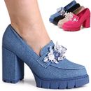 Mujer Loafer Zapatos de Plataforma con Tacón Velours Tacones Altos Brillo Vestir