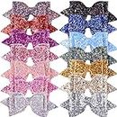 Siquk 14 Pieces Glitter Hair Bows 5 Inch Hair Bow Boutique Hair Clips Multi Color Sequins Big Hair Bows For Baby Girls Teens Toddlers (Bonus: 1 Storage Bag)