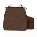 AAAAAcessories D-Shaped Chair Cushions for Dining Chairs with Ties and Removable Cover, 2'' Thick Dining Kitchen Chair Pads, Indoor Dining Room Chair Cushions, 17'' x 16'', Set of 4, Brown