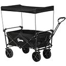 Outsunny Outdoor Collapsible Wagon with Removable Canopy, Folding Garden Cart, Heavy Duty Pull Along Camping Cart with Telescopic Handle and Carry Bag, 220LBS Capacity