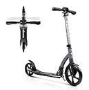 LaScoota Foldable Adult Scooter - Also Great as a Scooter for Kids Ages 8-12 & Teenagers 11-15 - Big 200mm Wheels - Kick Scooters With Shock Absorption - Great Gift - Up to 105kg (Grey)