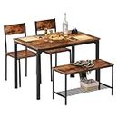 sogesfurniture 4-Piece Dining Table Set with 1 Bench and 2 Chairs, Kitchen Bench Table Set for 4, Wooden Kitchen Table and Chairs for Limited Space (Rustic Brown)