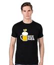 POP GENIC Graphic Printed Beer Baba Party Funny Hindi Quotes Slogan Meme Half Sleeve Round Neck 100% Cotton Unisex T-Shirt for Men & Women Black