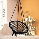 Patiofy Round Cotton Home Swing for Adults & Kids/Hammock Hanging Swing Chair for Balcony, Indoor & Outdoor/Capacity 120 Kgs/Includes Free 3 ft. Hanging Chain Accessories/Handmade Home Jhula (Black)