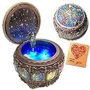 Vintage Music Box with Constellations Rotating Goddess LED Lights Twinkling Resin Carved Mechanism Musical Box with Sankyo 18-Note Wind Up Signs of The Zodiac Gift for Birthday (A1 Upgraded)