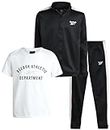 Reebok Boys' Tracksuit - 3 Piece Tricot Zip Sweatshirt, Jogger Sweatpants, T-Shirt - Activewear Outfit Set for Boys (8-12), Size 8, Black
