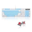 Mechanical Gaming Keyboard, 104 Keys White Backlit Mechanical Keyboards with Red Switches & an Extra Set of Keycaps, MageGee Wired Ergonomic Computer Keyboard for Desktop, PC Gamers (White & Blue)