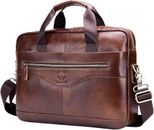 Leather Business Messenger Bag for Men Carry All Laptop Protection (14 Inch)