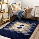 VAS COLLECTIONS Premium Chenille Carpet | 500 GSM Velvet Carpet/Area Rug/Durries with Fine Gold Yarn for Living Room, Bedroom, Runner| Blue, 150x210 cm or 5x7 ft