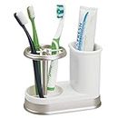 mDesign Decorative Bathroom Dental Storage Organizer Holder Stand for Electric Spin Toothbrush/Toothpaste - Compact Design for Countertop and Vanity, Holds 4 Standard Brushes - White/Satin