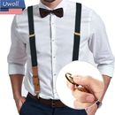 Adjustable Mens Y Back Suspenders Leather Elastic Y-Shaped Elastic Straps Hooks