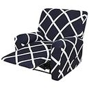 House of Quirk Recliner Slipcover 4 Pieces Stretch Printed Chair Covers with Side Pocket Recliner Sofa Couch Cover Anti-Slip Fitted Recliner Cover Furniture Protector - Dark Blue Diamond