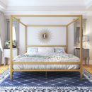 King Size Dark Gold Metal Canopy Bed Frame Headboard Modern Bedroom Furniture