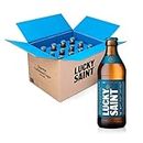 LUCKY SAINT Alcohol Free Beer - Unfiltered Larger, Case of 12 x 330ml, 0.5% Bottles | Vegan, 53 Calories Per Lager | 4 Ingredients: Pilsner Malt, Hallertau Hops, Water & Yeast | Non Alcoholic Gifts