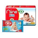 Niine Combo of Baby Diaper Pants Small(S) Size (4-8 KG) 42 Pants and 20 Biodegradable Baby Wipes