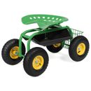 Rolling Garden Cart Work Seat Gardening W/ Heavy Duty Tool Tray & Storage Basket