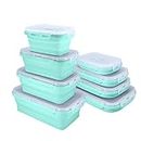 Collapsible Silicone Food Storage Containers with Lids, Set of 4 Rectangle Bowls for Travel Camping Organization, Flat Box Stacks, RV Kitchen Accessories Must Haves, BPA Free, Microwavable, Blue