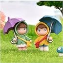 ANTIQ Creation Cute Monsoon Couple Miniature, SHOWPIECE Wearing Raincoat & Holding Umbrella in RAIN | Garden Miniature|Doll House| Handcrafted (Small)