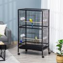 54"H Large Bird Cage Flight Cage With Stand & Wheels Iron Wire Black/White