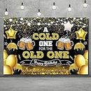 Beer Party Decorations,Black and Gold Happy Birthday Backdrop for Men A Cold One for The Old One Photography Background Banner for 30th 40th 50th Birthday Cheers and Beers Party Supplies
