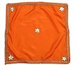 MANUSKRIPT - Star Gota Flowers Orange Thali Cover - Puja Thali Cover Made of Polyester Viscose Shantoon fabric and Gota Flower Lace Edging Multipurpose Thal Posh Temple/Home & Kitchen Use