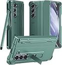 CRUPED Ultra Hybrid Premium Armor Case for Samsung Galaxy Z Fold 3 with Built-in New Compact S Pen (Free) + (Screen Protector) + (Kickstand) + (Magnetic Hinge) for Galaxy Fold 3 (Green)