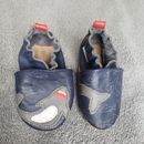 Zapatos de bebé Robeez talla 0-6 meses cuero azul tiburón descalzo flexibles