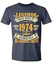 50th Birthday T-Shirt for Men, Legends were Born in 1974, Vintage 50 Years Old T Shirt, Heather Navy, Medium
