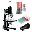 MANIKARN Student Compound Microscope (ISO 9001:2015 Certified) with LED Light, 25 Pcs Prepared Slides, 50 Pcs Blank Slides and Dust Cover