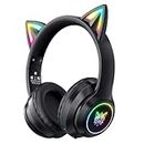 AJIJAR Bluetooth-Katzenohr-Kopfhörer Für Kinder, Faltbarer Kopfhörer Im Kabellosen Und Kabelgebundenen Modus, Mit Mikrofon, RGB-Licht