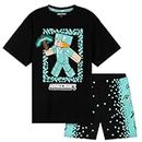 Minecraft Boys Short Pyjamas Set, Comfy Cotton Lounge Wear - Gifts for Gamers (Black/Blue, 5-6 Years)