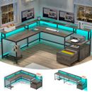 L Shaped 66" Home Office Furniture Desk with Drawers Gaming Desk with LED Lights