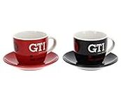 BRISA VW Collection - Volkswagen Espresso Cups Coffee-Tea-Cappuccino Set in GTI Design (The Legend/Red & Black/2Piece Set/100ml/3.4 fl oz)